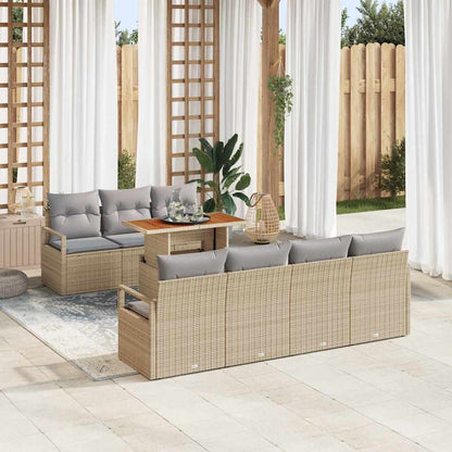 Garten-Sofa-Set mit Speicher 8 pcs Beige Poly Rattan