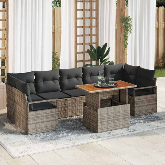 Garten-Sofa-Set mit Speicher 8 pcs Grau Poly Rattan