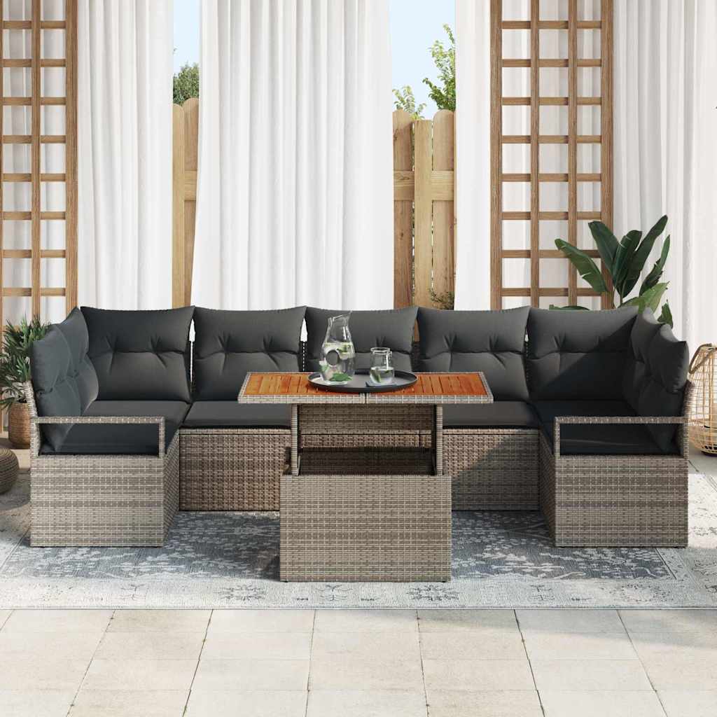 Garten-Sofa-Set mit Speicher 8 pcs Grau Poly Rattan