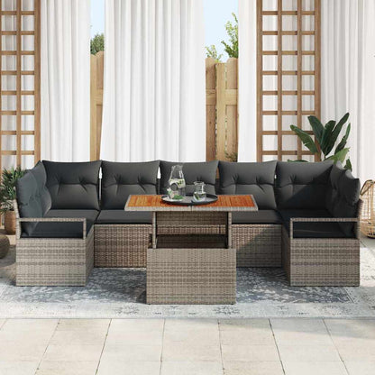 Garten-Sofa-Set mit Speicher 8 pcs Grau Poly Rattan