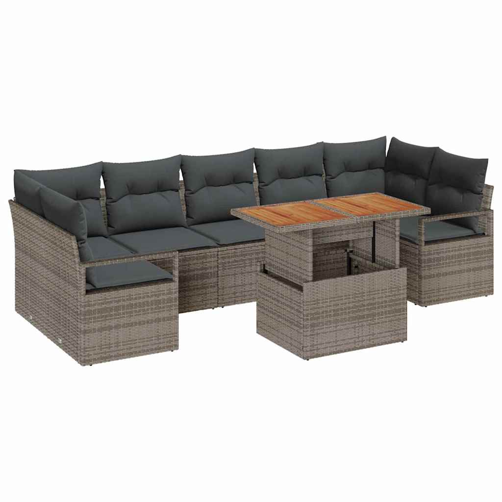 Garten-Sofa-Set mit Speicher 8 pcs Grau Poly Rattan