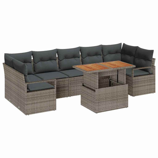 Garten-Sofa-Set mit Speicher 8 pcs Grau Poly Rattan