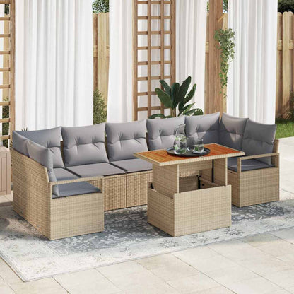 Garten-Sofa-Set mit Speicher 8 pcs Beige Poly Rattan