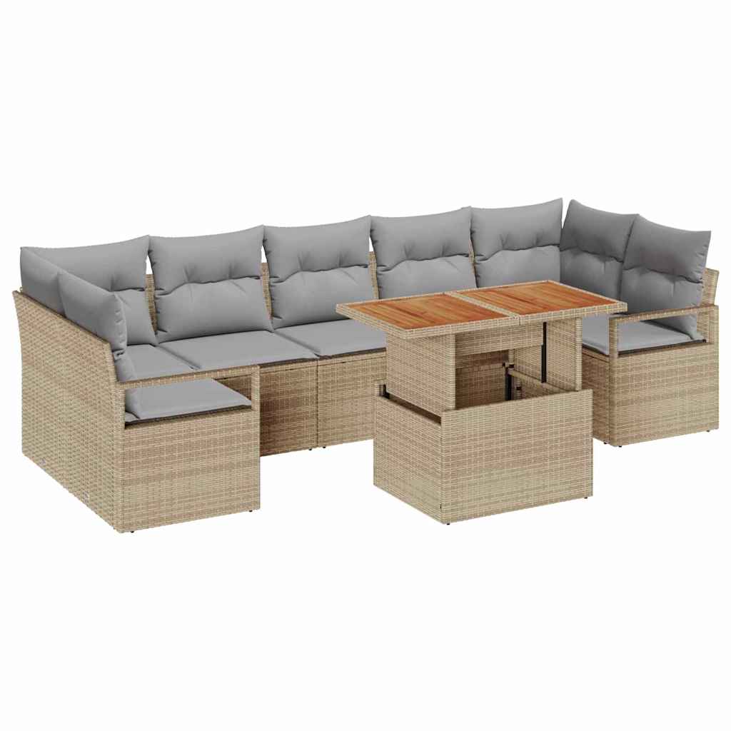 Garten-Sofa-Set mit Speicher 8 pcs Beige Poly Rattan