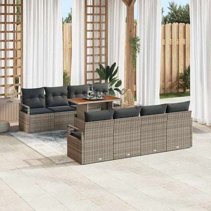 Garten-Sofa-Set mit Speicher 9 pcs Grau Poly Rattan
