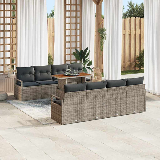 Garten-Sofa-Set mit Speicher 9 pcs Grau Poly Rattan