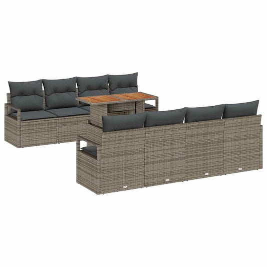 Garten-Sofa-Set mit Speicher 9 pcs Grau Poly Rattan