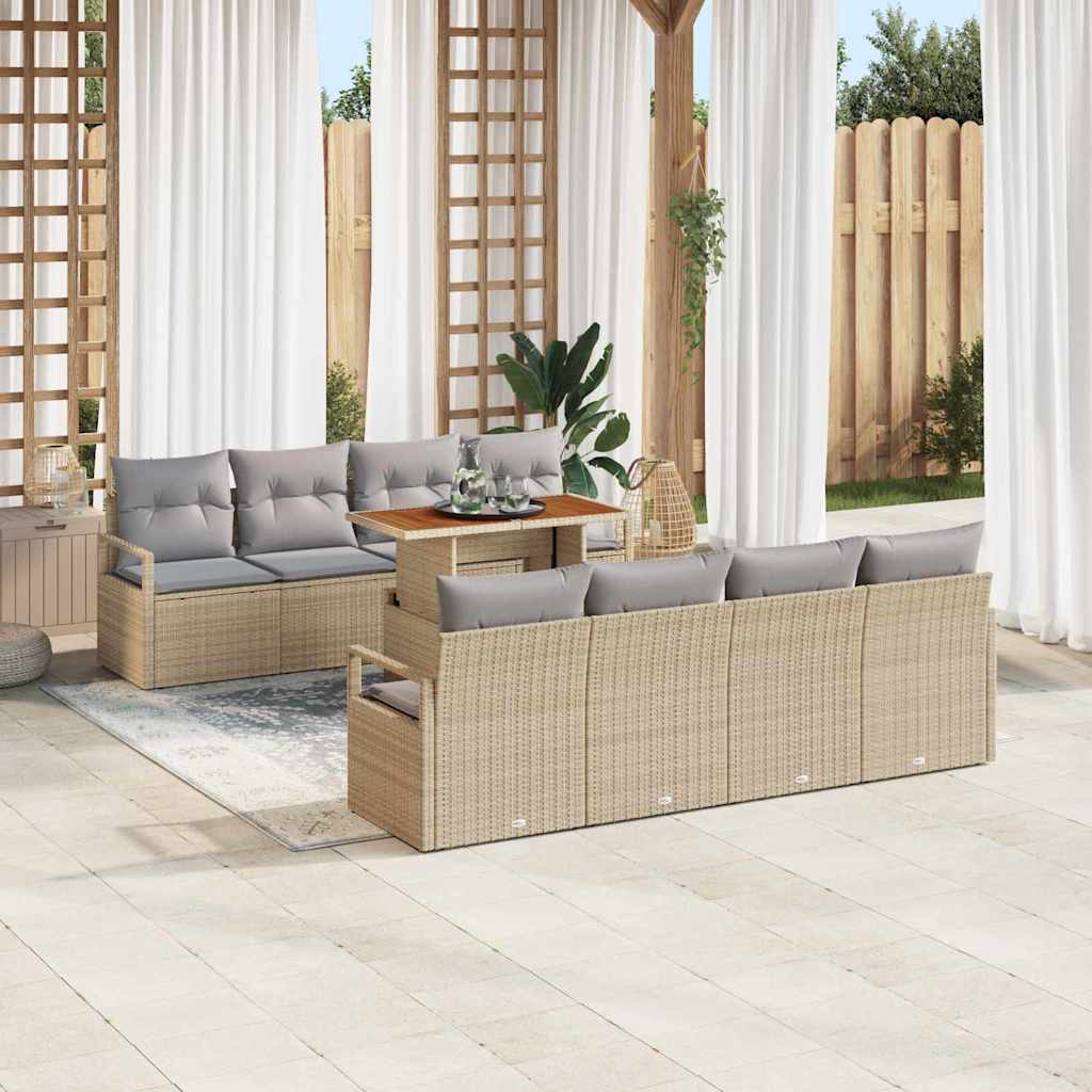 Garten-Sofa-Set mit Speicher 9 pcs Beige Poly Rattan