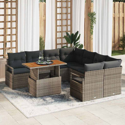 Garten-Sofa-Set mit Speicher 9 pcs Grau Poly Rattan