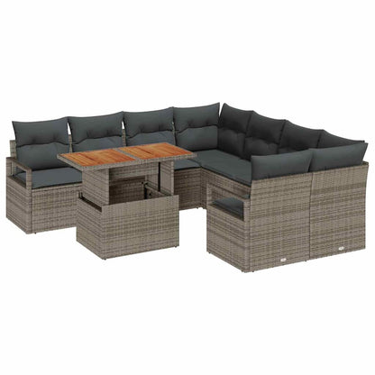 Garten-Sofa-Set mit Speicher 9 pcs Grau Poly Rattan