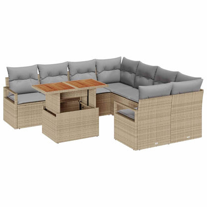 Garten-Sofa-Set mit Speicher 9 pcs Beige Poly Rattan