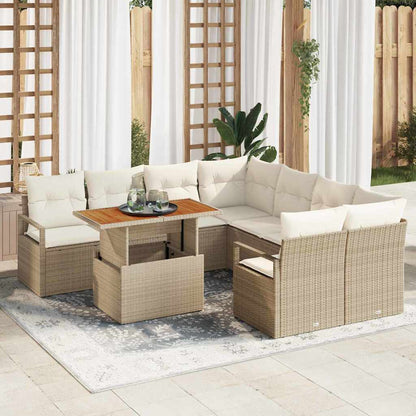 Garten-Sofa-Set mit Speicher 9 pcs Beige Poly Rattan