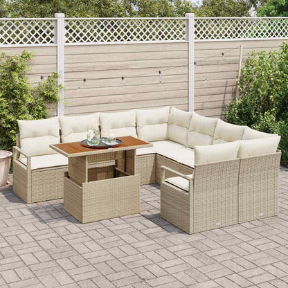 Garten-Sofa-Set mit Speicher 9 pcs Beige Poly Rattan