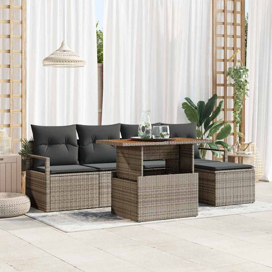 Garten-Sofa-Set mit Speicher 6 pcs Grau Poly Rattan