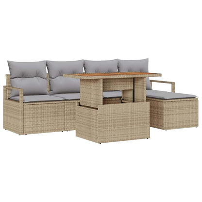 Garten-Sofa-Set mit Speicher 6 pcs Beige Poly Rattan