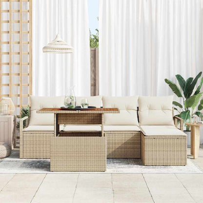 Garten-Sofa-Set mit Speicher 6 pcs Beige Poly Rattan
