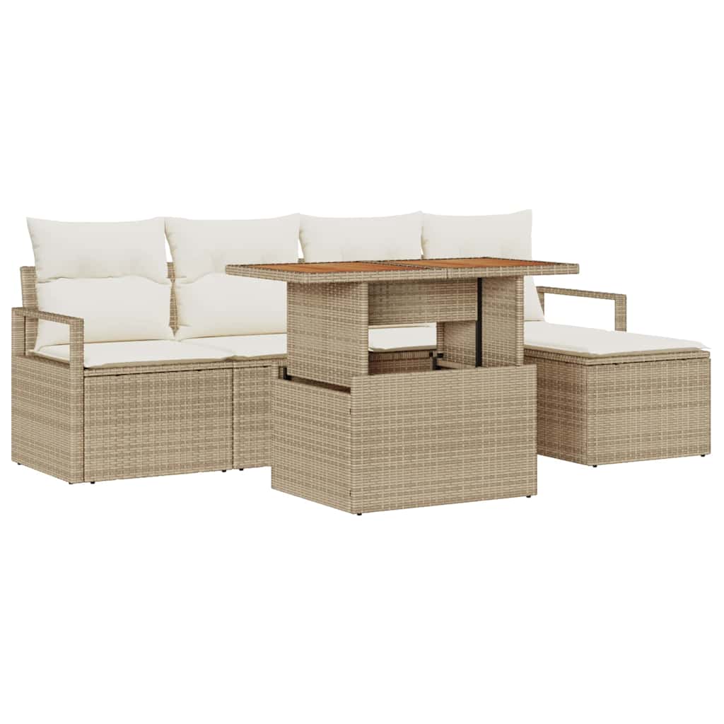 Garten-Sofa-Set mit Speicher 6 pcs Beige Poly Rattan