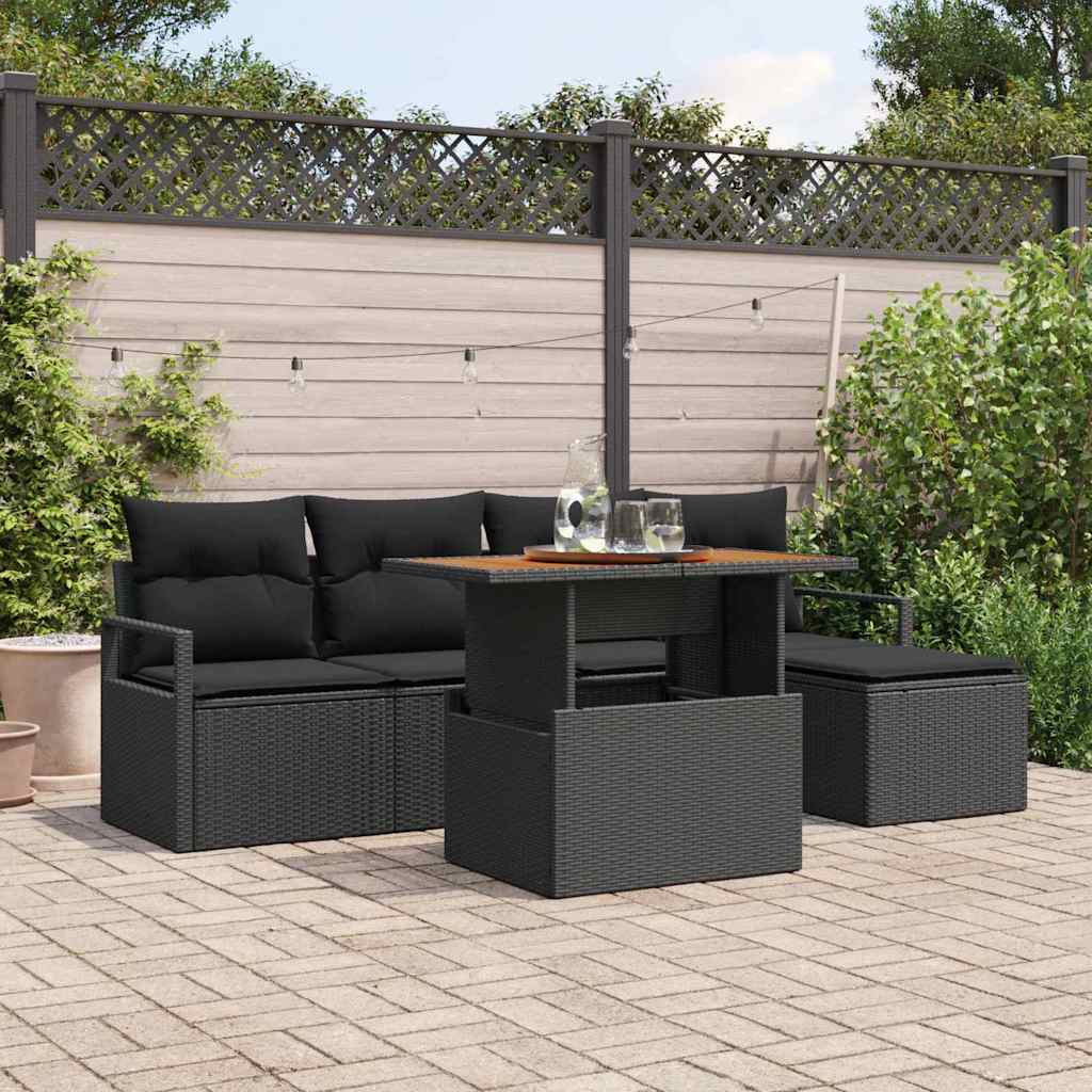Garten-Sofa-Set mit Speicher 6 pcs Schwarz Poly Rattan