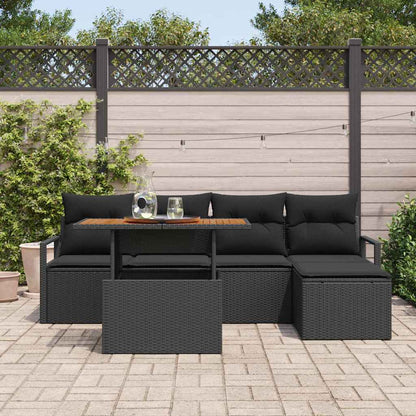 Garten-Sofa-Set mit Speicher 6 pcs Schwarz Poly Rattan