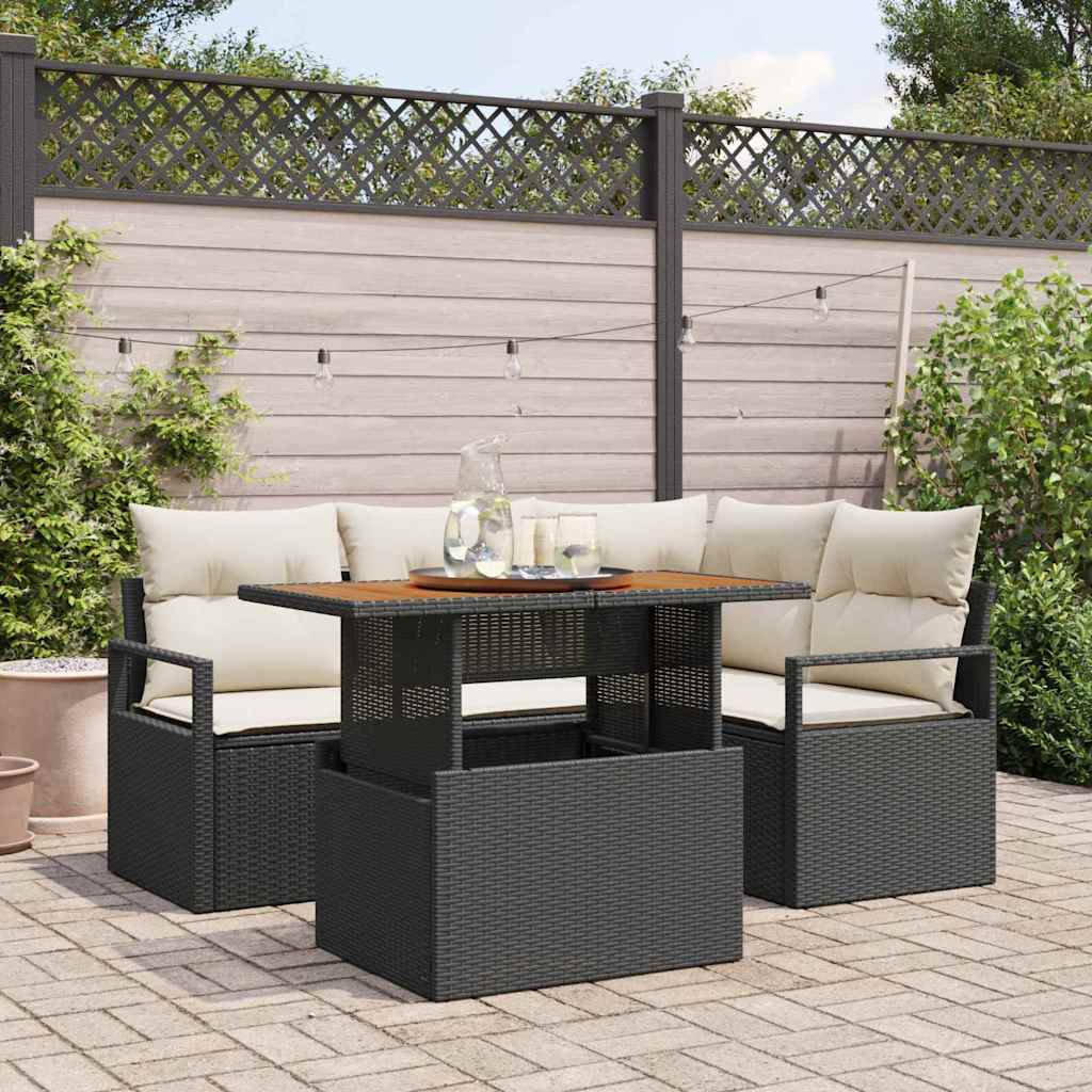Garten-Sofa-Set mit Speicher 5 pcs Schwarz Poly Rattan