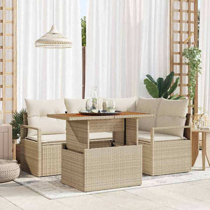 Garten-Sofa-Set mit Speicher 5 pcs Beige Poly Rattan
