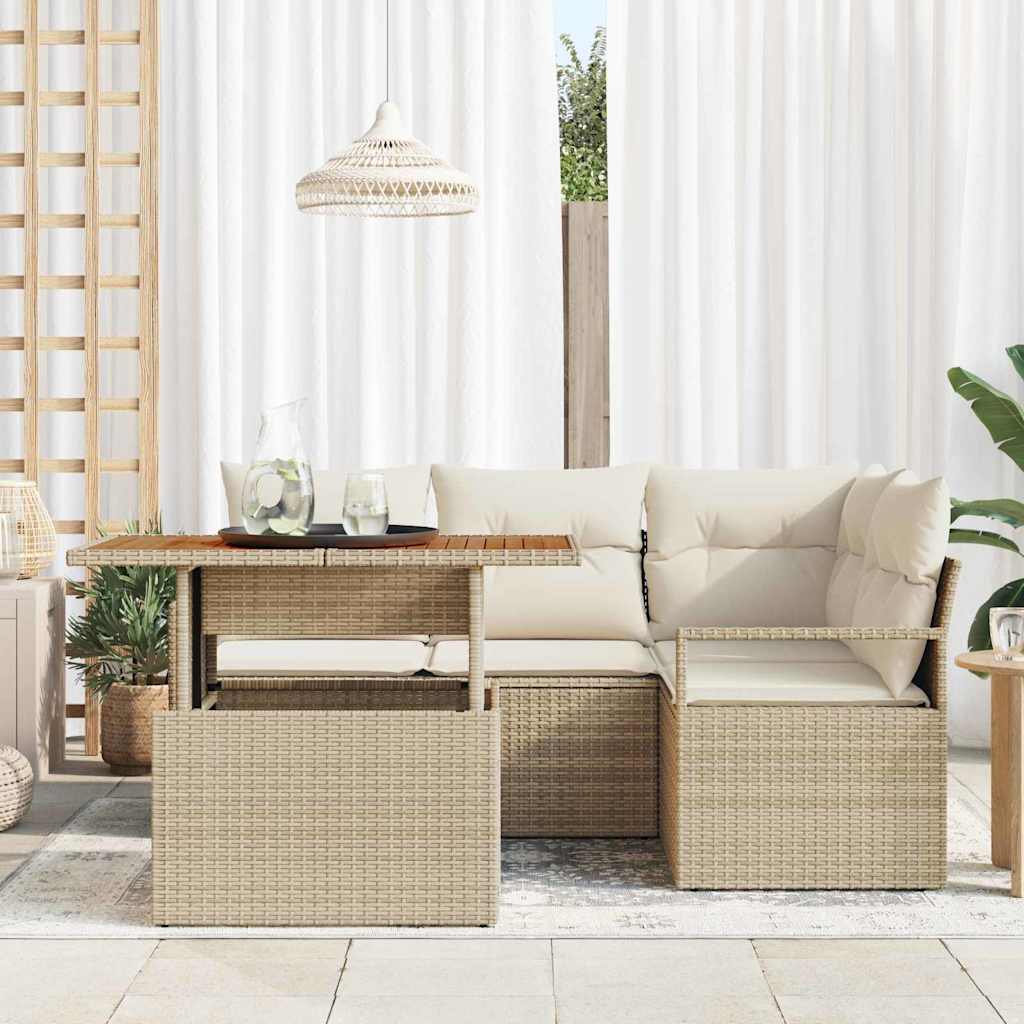 Garten-Sofa-Set mit Speicher 5 pcs Beige Poly Rattan