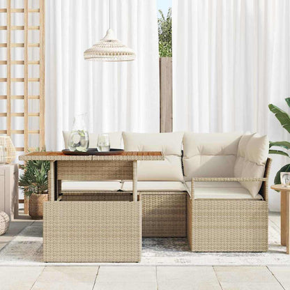 Garten-Sofa-Set mit Speicher 5 pcs Beige Poly Rattan