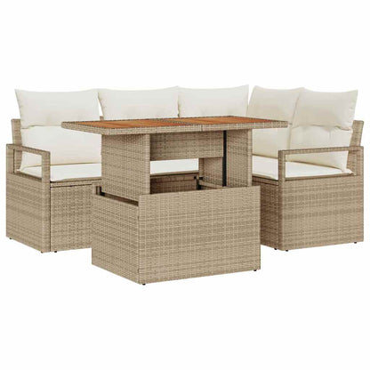 Garten-Sofa-Set mit Speicher 5 pcs Beige Poly Rattan