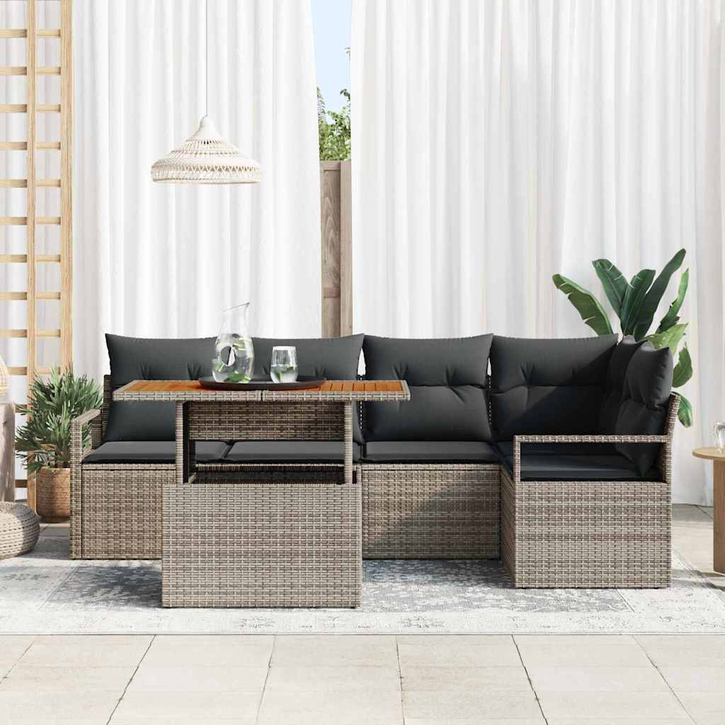 Garten-Sofa-Set mit Speicher 6 pcs Grau Poly Rattan