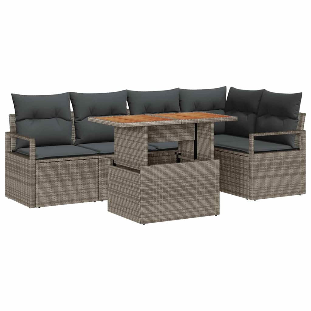 Garten-Sofa-Set mit Speicher 6 pcs Grau Poly Rattan