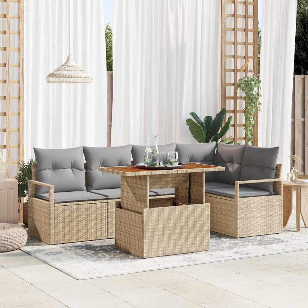 Garten-Sofa-Set mit Speicher 6 pcs Beige Poly Rattan