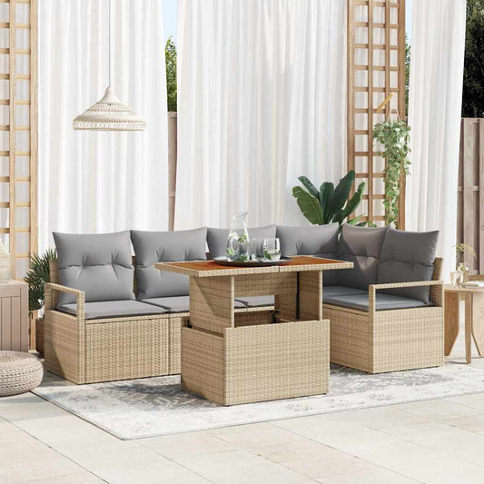 Garten-Sofa-Set mit Speicher 6 pcs Beige Poly Rattan