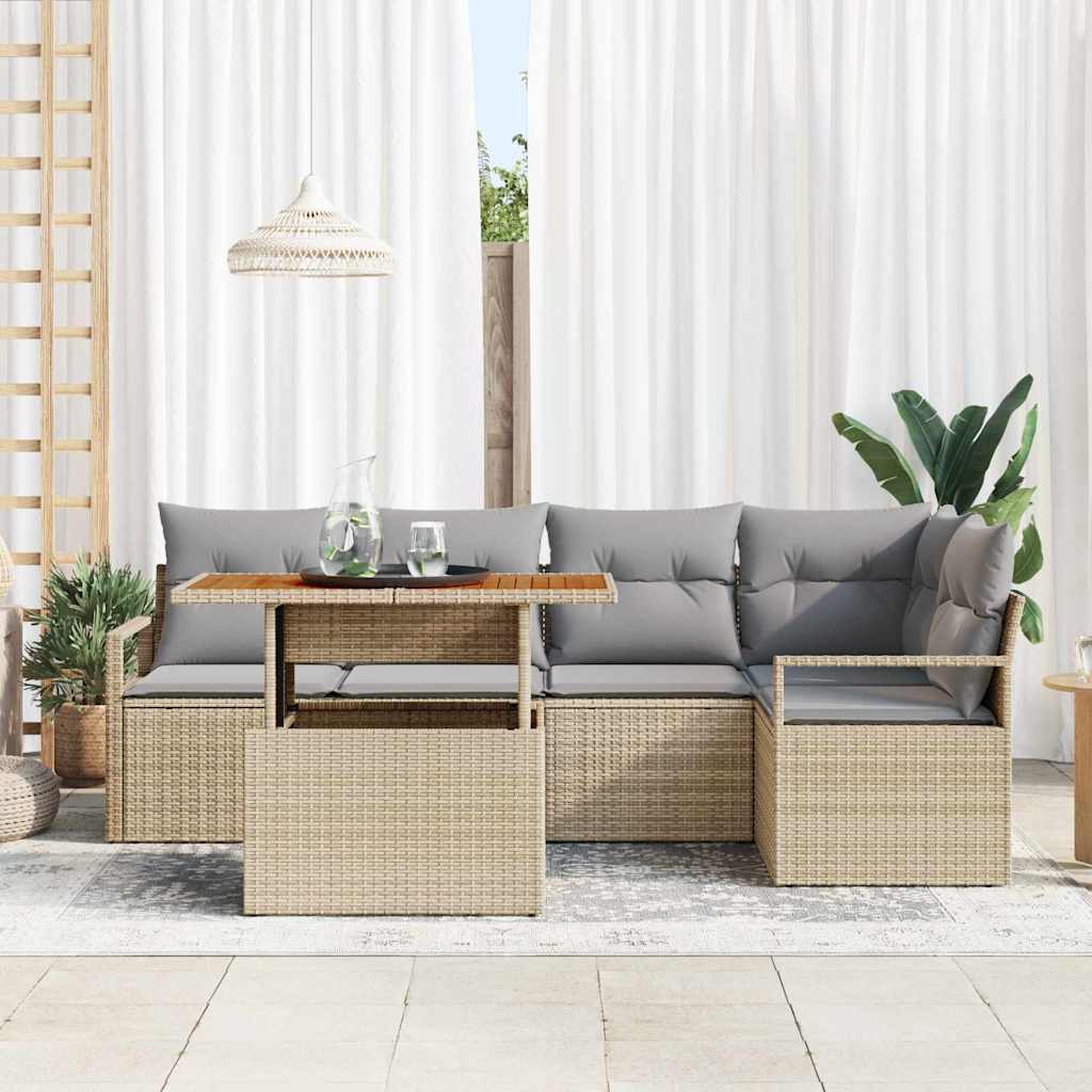 Garten-Sofa-Set mit Speicher 6 pcs Beige Poly Rattan