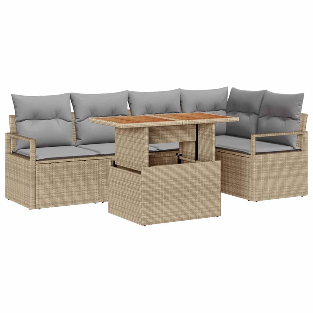Garten-Sofa-Set mit Speicher 6 pcs Beige Poly Rattan