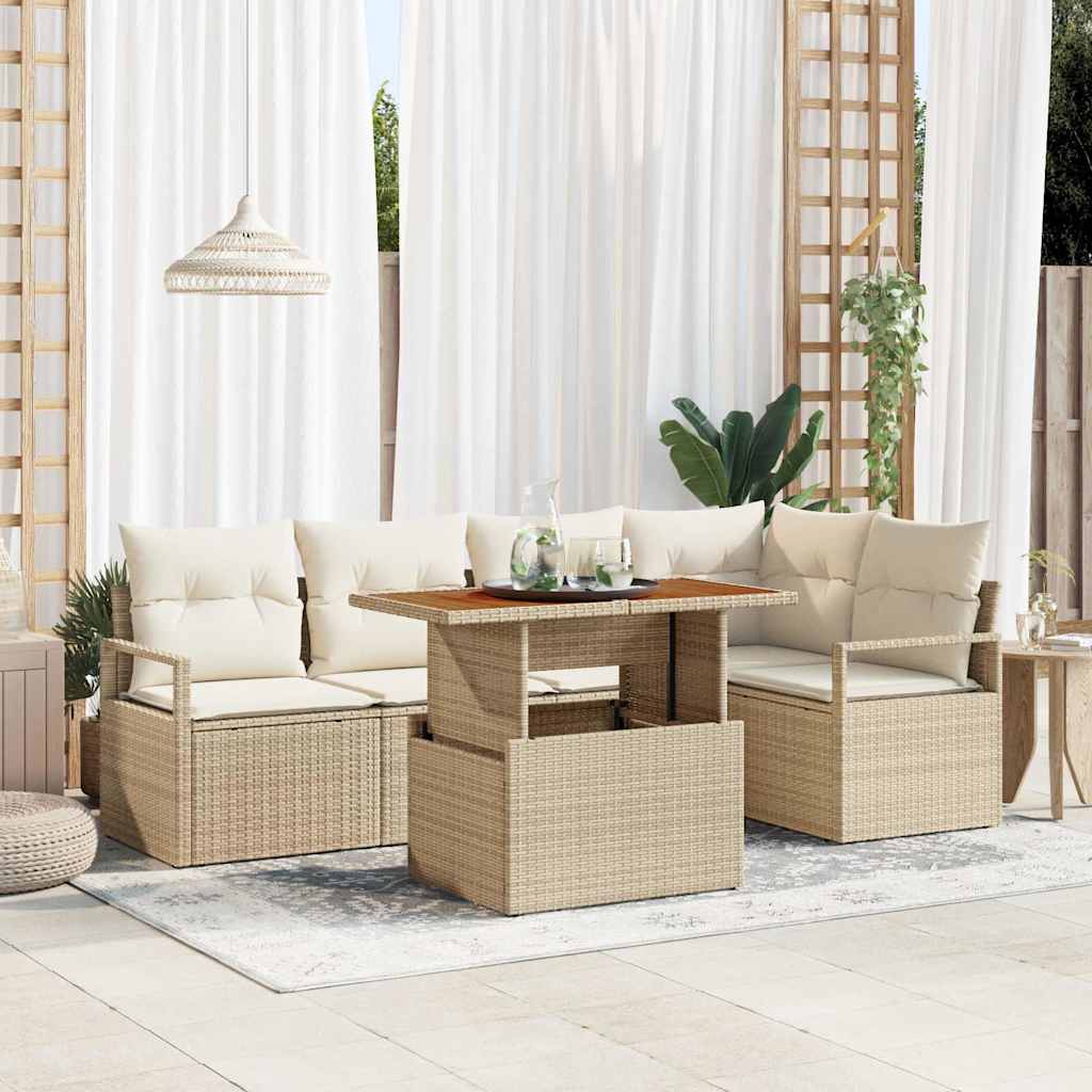 Garten-Sofa-Set mit Speicher 6 pcs Beige Poly Rattan