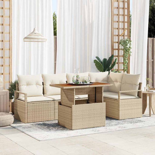 Garten-Sofa-Set mit Speicher 6 pcs Beige Poly Rattan