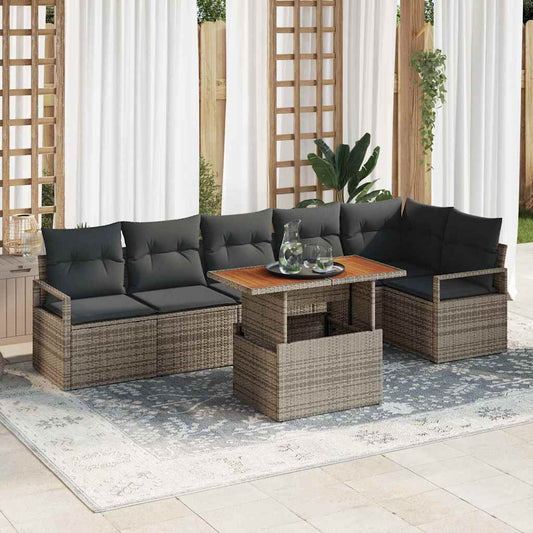 Garten-Sofa-Set mit Speicher 7 pcs Grau Poly Rattan