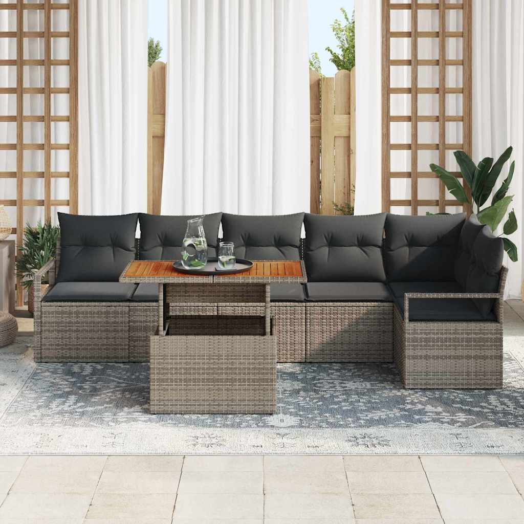 Garten-Sofa-Set mit Speicher 7 pcs Grau Poly Rattan