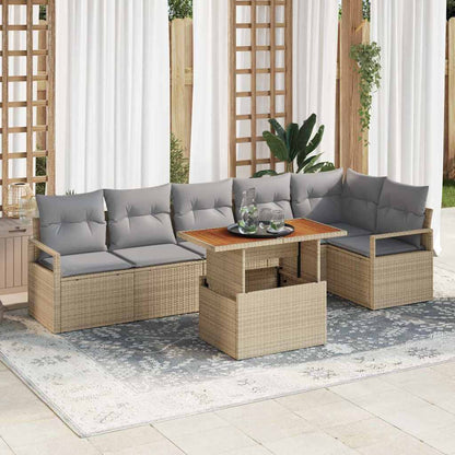 Garten-Sofa-Set mit Speicher 7 pcs Beige Poly Rattan