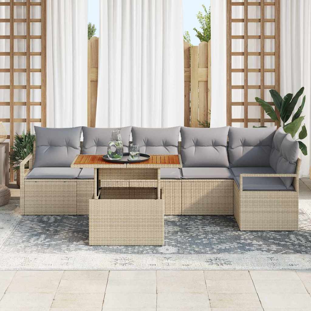 Garten-Sofa-Set mit Speicher 7 pcs Beige Poly Rattan