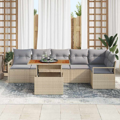 Garten-Sofa-Set mit Speicher 7 pcs Beige Poly Rattan