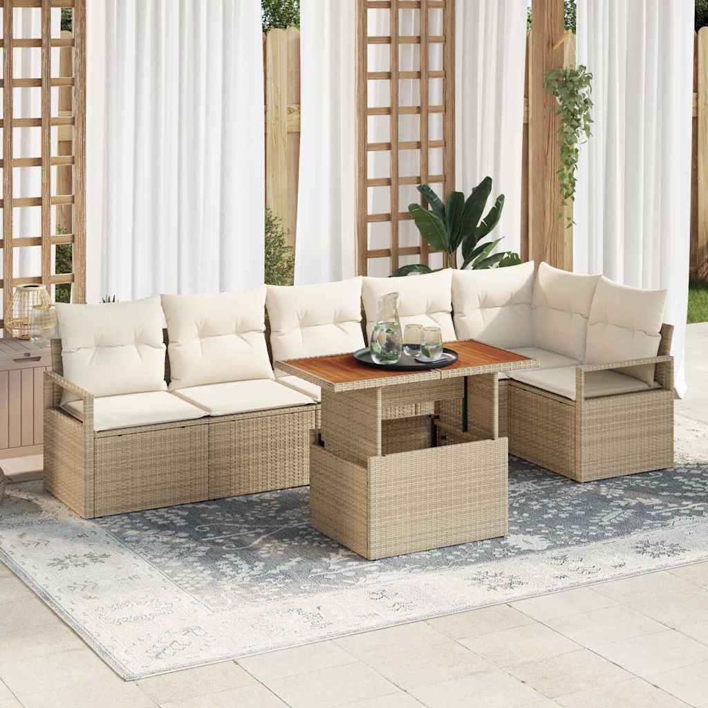 Garten-Sofa-Set mit Speicher 7 pcs Beige Poly Rattan