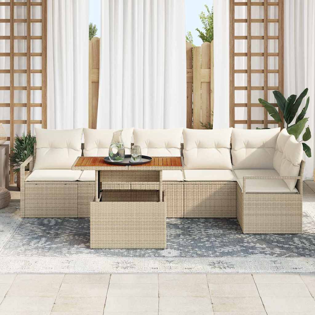 Garten-Sofa-Set mit Speicher 7 pcs Beige Poly Rattan
