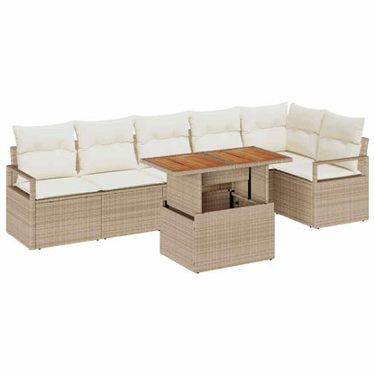 Garten-Sofa-Set mit Speicher 7 pcs Beige Poly Rattan