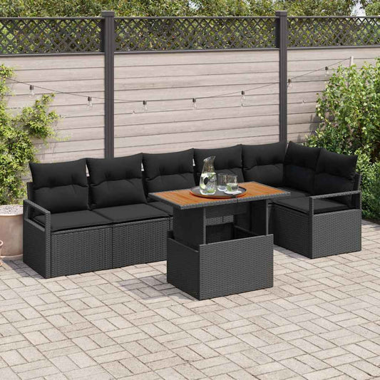 Garten-Sofa-Set mit Speicher 7 pcs Schwarz Poly Rattan