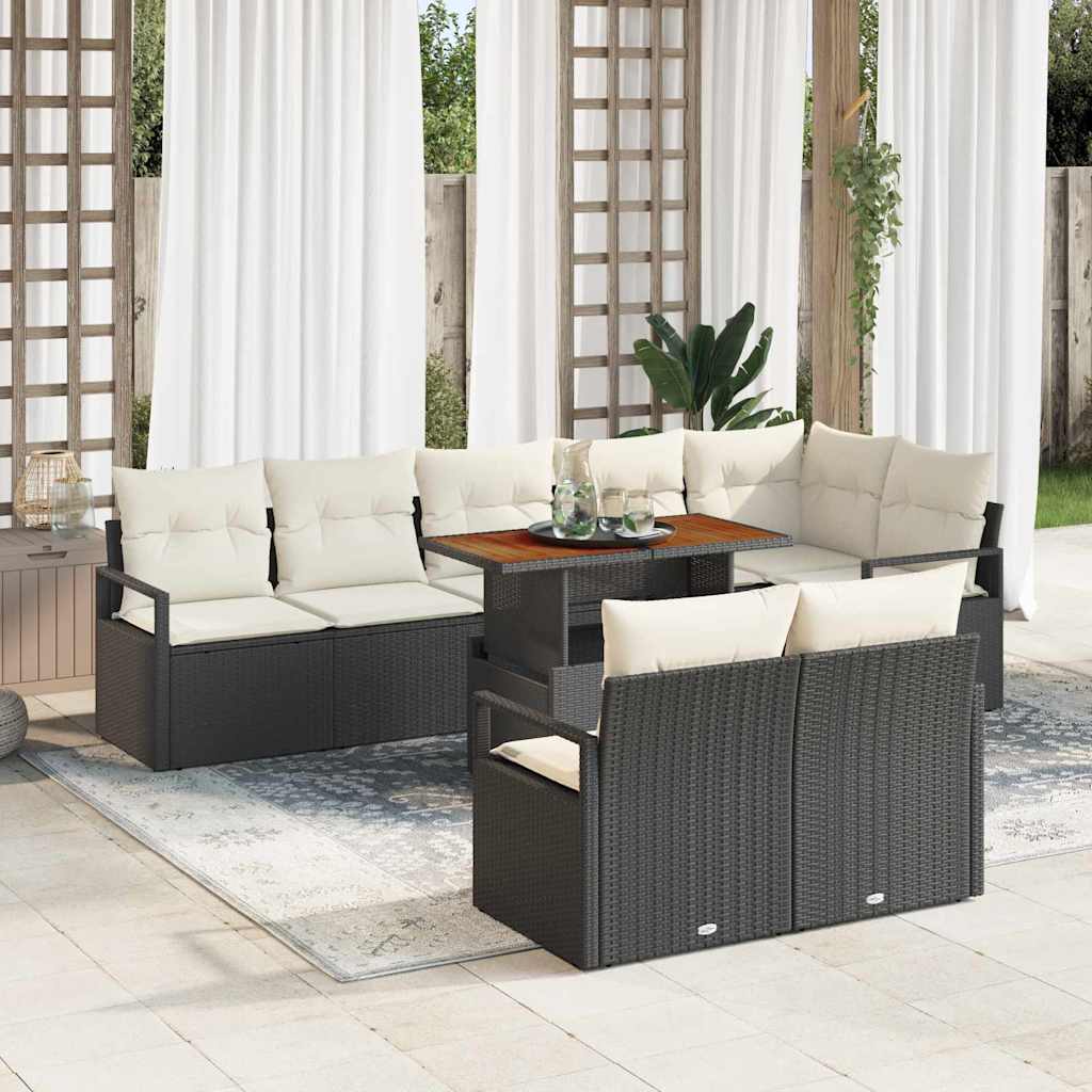 Garten-Sofa-Set mit Speicher 9 pcs Schwarz Poly Rattan