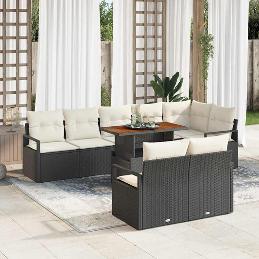 Garten-Sofa-Set mit Speicher 9 pcs Schwarz Poly Rattan