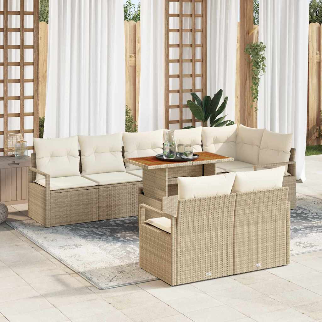 Garten-Sofa-Set mit Speicher 9 pcs Beige Poly Rattan