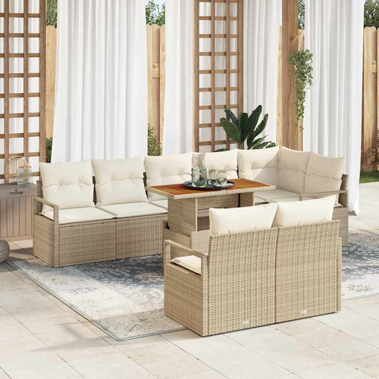 Garten-Sofa-Set mit Speicher 9 pcs Beige Poly Rattan
