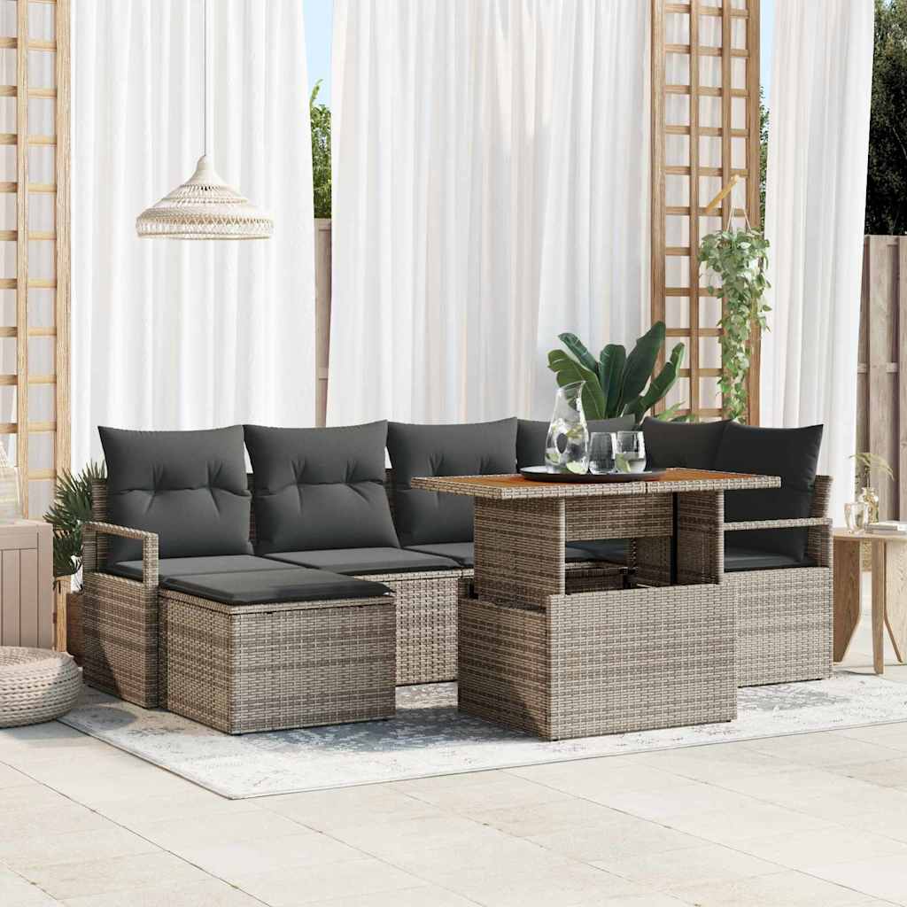 Garten-Sofa-Set mit Speicher 7 pcs Grau Poly Rattan